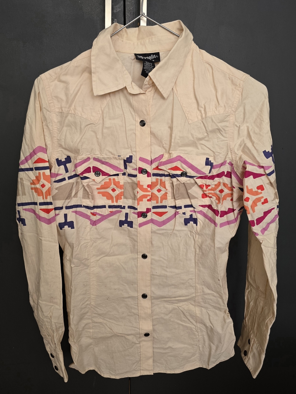 Wrangler Retro Women’s Cream Western Shirt with Pink & Orange Geometric Print